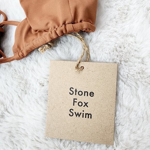 NEW Stone Fox Swim Tropez String Triangle Bikini Top in Rawhide Brown - Picture 4 of 8